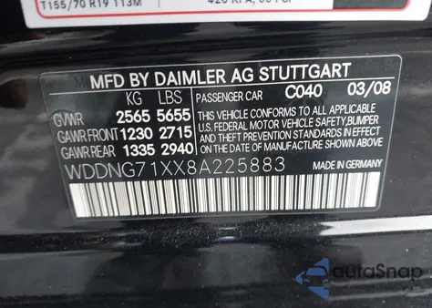 2008 Mercedes-Benz S 550 z USA, uszkodzony, nr VIN WDDNG71XX8A225883